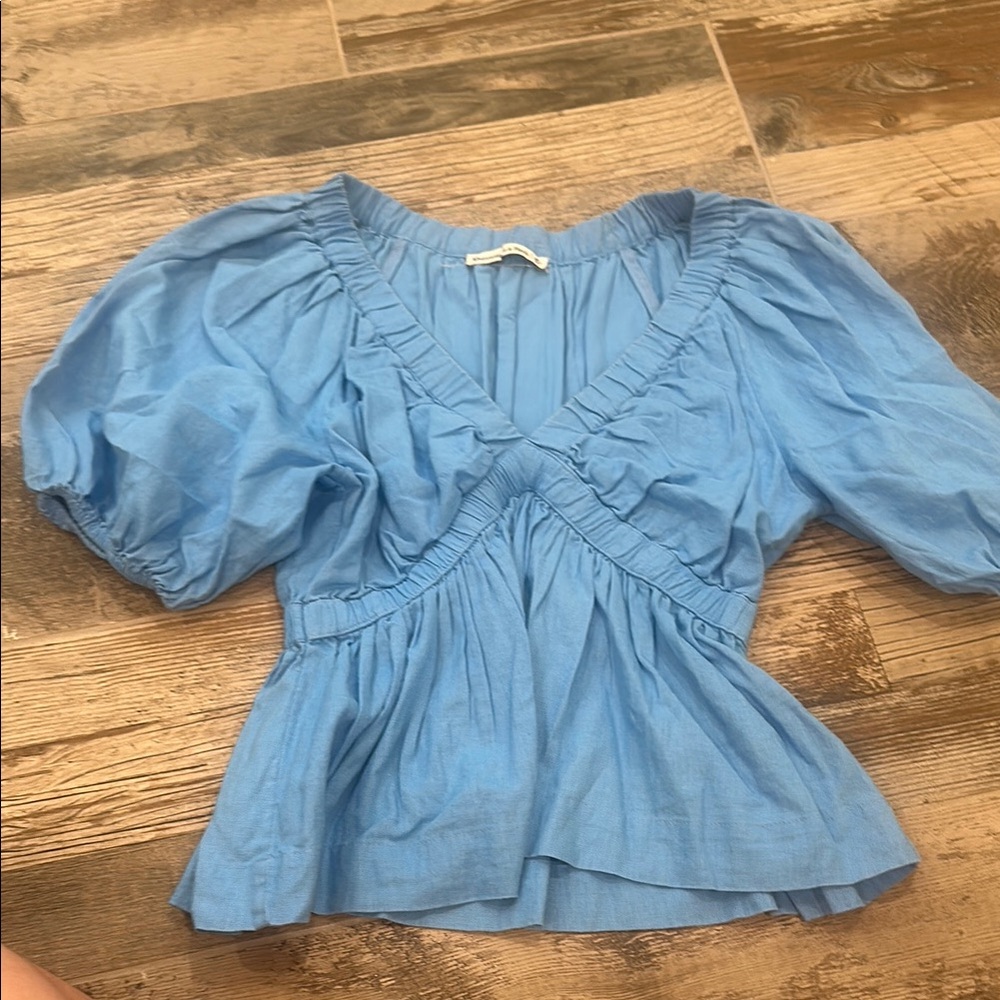 Abercrombie & Fitch linen Blue Ruffled Peplum Blouse medium
